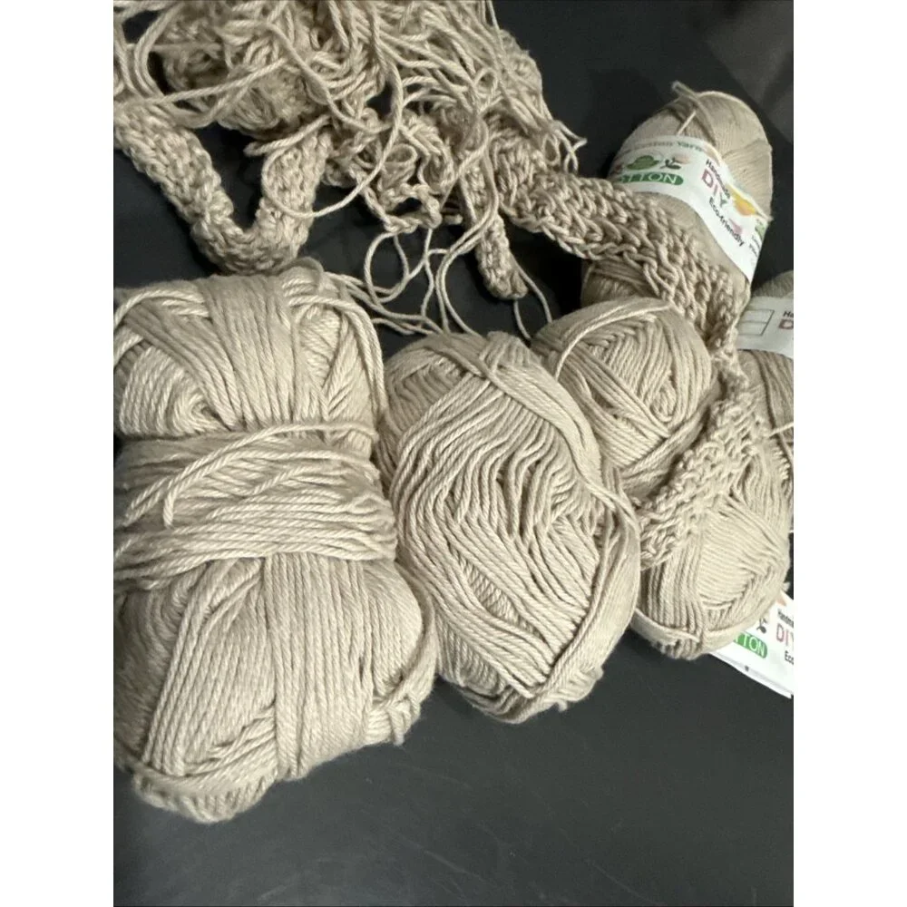 DIY Yarn Handmade Eco-friendly Pure 100% Cotton Tan Lot of 5 Skeins 1.76 oz each - Picture 7 of 9